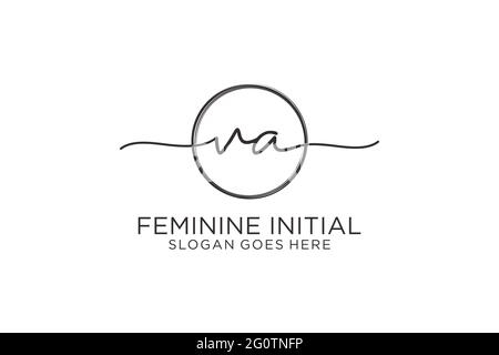 VA handwriting logo with circle template vector logo of initial signature, wedding, fashion, floral and botanical with creative template. Stock Vector
