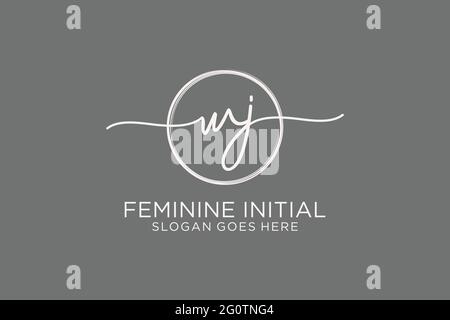 WJ handwriting logo with circle template vector logo of initial signature, wedding, fashion, floral and botanical with creative template. Stock Vector