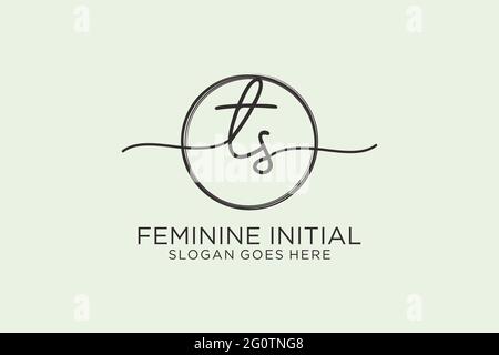 TS handwriting logo with circle template vector logo of initial signature, wedding, fashion, floral and botanical with creative template. Stock Vector