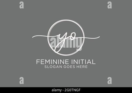 YO handwriting logo with circle template vector logo of initial signature, wedding, fashion, floral and botanical with creative template. Stock Vector