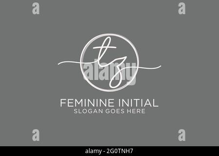 TZ handwriting logo with circle template vector logo of initial signature, wedding, fashion, floral and botanical with creative template. Stock Vector