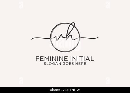 VH handwriting logo with circle template vector logo of initial signature, wedding, fashion, floral and botanical with creative template. Stock Vector