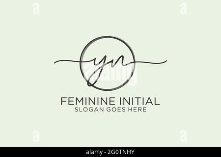 YN handwriting logo with circle template vector logo of initial signature, wedding, fashion, floral and botanical with creative template. Stock Vector