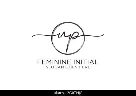 UP handwriting logo with circle template vector logo of initial signature, wedding, fashion, floral and botanical with creative template. Stock Vector