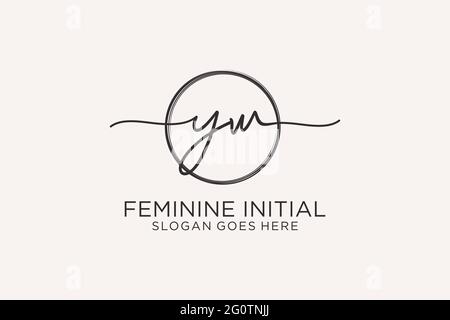 YW handwriting logo with circle template vector logo of initial signature, wedding, fashion, floral and botanical with creative template. Stock Vector