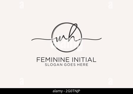 WH handwriting logo with circle template vector logo of initial signature, wedding, fashion, floral and botanical with creative template. Stock Vector