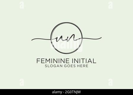 UN handwriting logo with circle template vector logo of initial signature, wedding, fashion, floral and botanical with creative template. Stock Vector