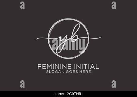 YB handwriting logo with circle template vector logo of initial signature, wedding, fashion, floral and botanical with creative template. Stock Vector