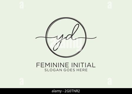 YD handwriting logo with circle template vector logo of initial signature, wedding, fashion, floral and botanical with creative template. Stock Vector