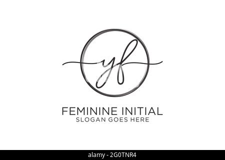 YF handwriting logo with circle template vector logo of initial signature, wedding, fashion, floral and botanical with creative template. Stock Vector