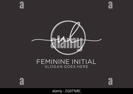 UL handwriting logo with circle template vector logo of initial signature, wedding, fashion, floral and botanical with creative template. Stock Vector