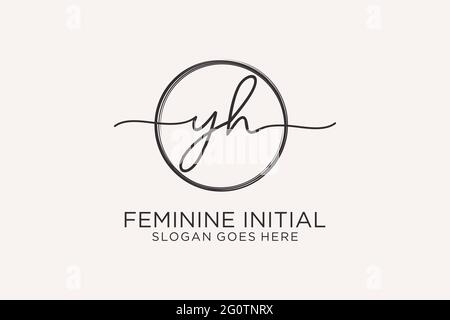 YH handwriting logo with circle template vector logo of initial signature, wedding, fashion, floral and botanical with creative template. Stock Vector