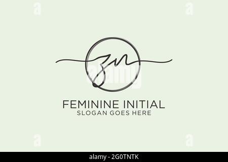 ZN handwriting logo with circle template vector logo of initial signature, wedding, fashion, floral and botanical with creative template. Stock Vector
