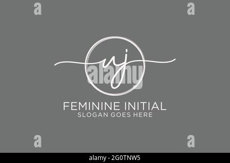 UJ handwriting logo with circle template vector logo of initial signature, wedding, fashion, floral and botanical with creative template. Stock Vector