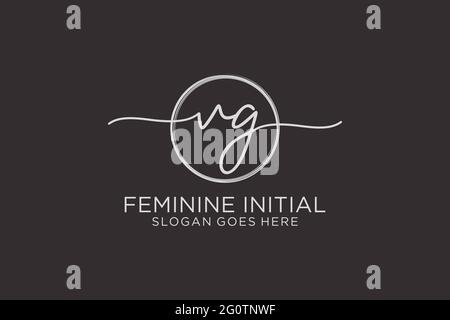 VG handwriting logo with circle template vector logo of initial signature, wedding, fashion, floral and botanical with creative template. Stock Vector