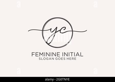 YC handwriting logo with circle template vector logo of initial signature, wedding, fashion, floral and botanical with creative template. Stock Vector