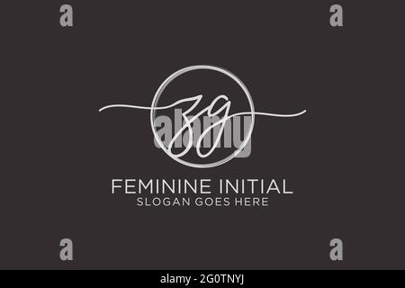 ZG handwriting logo with circle template vector logo of initial signature, wedding, fashion, floral and botanical with creative template. Stock Vector