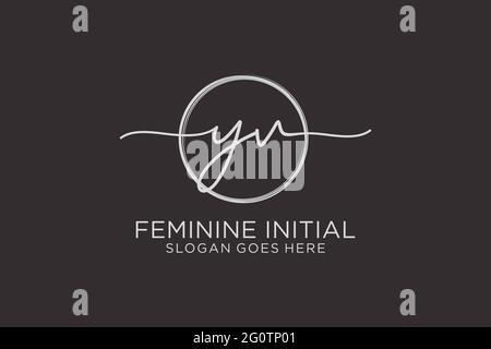 YV handwriting logo with circle template vector logo of initial signature, wedding, fashion, floral and botanical with creative template. Stock Vector