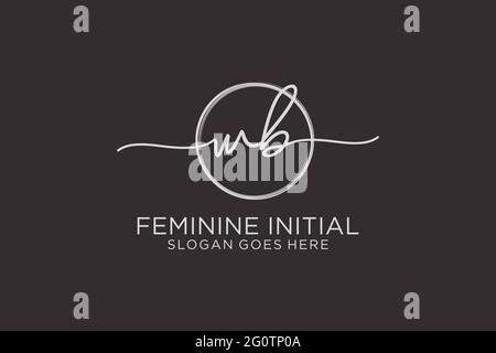 WB handwriting logo with circle template vector logo of initial signature, wedding, fashion, floral and botanical with creative template. Stock Vector