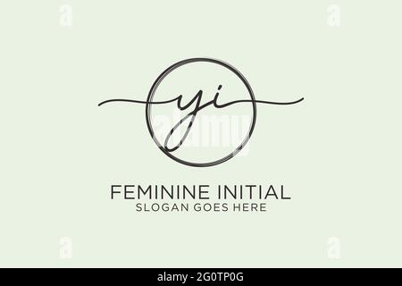 YI handwriting logo with circle template vector logo of initial signature, wedding, fashion, floral and botanical with creative template. Stock Vector