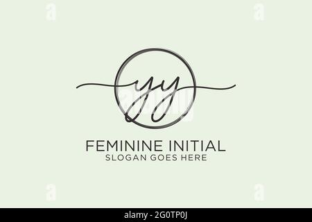YY handwriting logo with circle template vector logo of initial signature, wedding, fashion, floral and botanical with creative template. Stock Vector