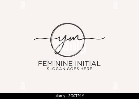 YM handwriting logo with circle template vector logo of initial signature, wedding, fashion, floral and botanical with creative template. Stock Vector
