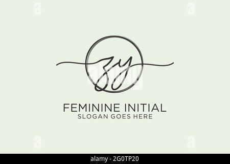 ZY handwriting logo with circle template vector logo of initial signature, wedding, fashion, floral and botanical with creative template. Stock Vector
