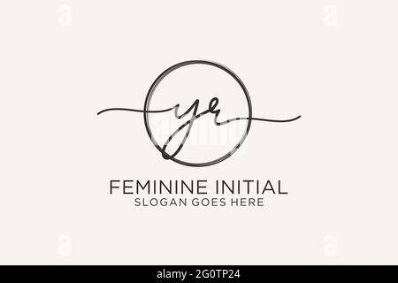 YR handwriting logo with circle template vector logo of initial signature, wedding, fashion, floral and botanical with creative template. Stock Vector
