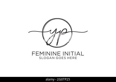 YP handwriting logo with circle template vector logo of initial signature, wedding, fashion, floral and botanical with creative template. Stock Vector