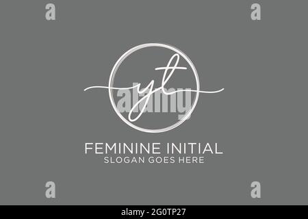 YT handwriting logo with circle template vector logo of initial signature, wedding, fashion, floral and botanical with creative template. Stock Vector