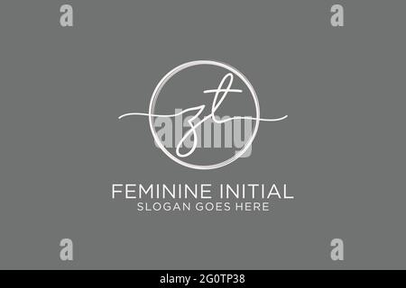 ZT handwriting logo with circle template vector logo of initial signature, wedding, fashion, floral and botanical with creative template. Stock Vector