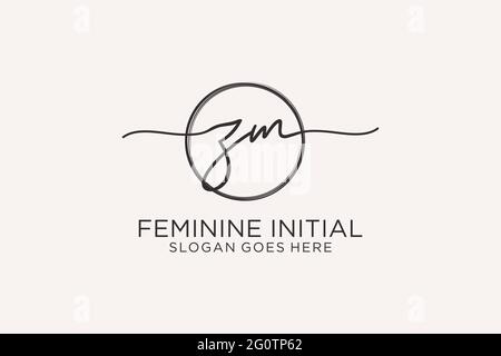 ZM handwriting logo with circle template vector logo of initial signature, wedding, fashion, floral and botanical with creative template. Stock Vector