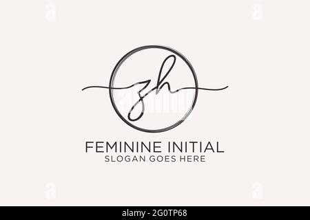 ZH handwriting logo with circle template vector logo of initial signature, wedding, fashion, floral and botanical with creative template. Stock Vector