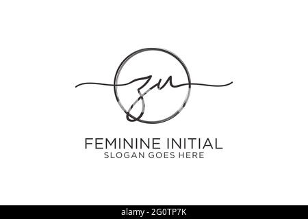 ZU handwriting logo with circle template vector logo of initial signature, wedding, fashion, floral and botanical with creative template. Stock Vector
