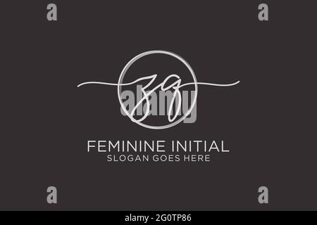ZQ handwriting logo with circle template vector logo of initial signature, wedding, fashion, floral and botanical with creative template. Stock Vector