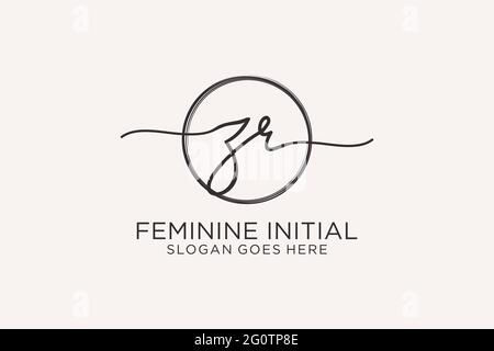 ZR handwriting logo with circle template vector logo of initial signature, wedding, fashion, floral and botanical with creative template. Stock Vector