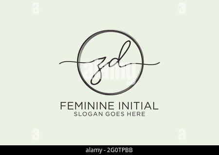 ZD handwriting logo with circle template vector logo of initial signature, wedding, fashion, floral and botanical with creative template. Stock Vector