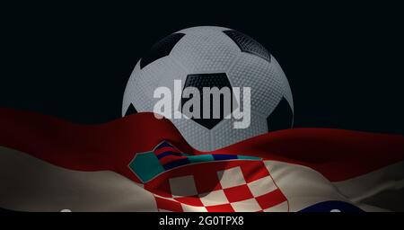 Composition of football with croatian flag on black background Stock Photo