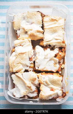 Rhubarb shortcrust cake with meringue on top Stock Photo
