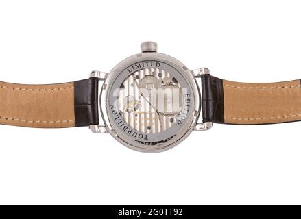 Closeup shot of a modern wristwatch on a white background Stock Photo