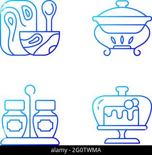 Modern tableware gradient linear vector icons set Stock Vector