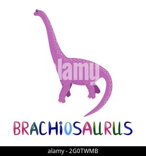 Brachiosaurus purple, prehistoric dinosaurs collection. Ancient animals. Hand drawn. Stock Vector