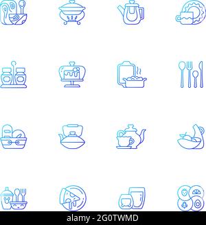 Trendy tableware gradient linear vector icons set Stock Vector