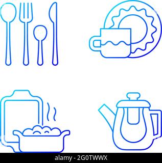 Dinner accessories gradient linear vector icons set Stock Vector