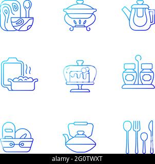 Trendy tableware gradient linear vector icons set Stock Vector