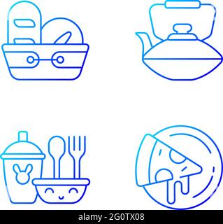 Kitcken dinnerware gradient linear vector icons set Stock Vector