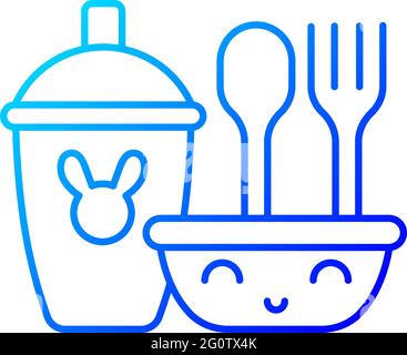 Kids dinnerware gradient linear vector icon Stock Vector