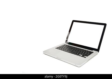 Laptop with blank screen on white background with copy space for text Stock Photo