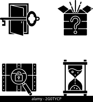 Puzzle black glyph icons set on white space Stock Vector