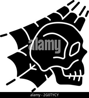 Skull with spider web black glyph icon Stock Vector